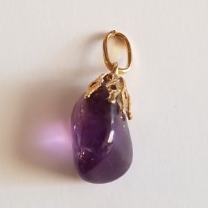 Vintage Amethyst gemstone charm pendant gold tone purple gem stone